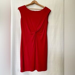 Ellen Tracy Stretchy sleeveless Red Dress with side twist waist detail